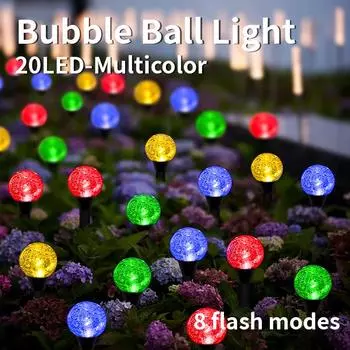 Солнечные уличные светильники, водонепроницаемые солнечные садовые светильники для газона, дорожки, патио, вечеринки, свадьбы, мини-лампы с хрустальными пузырьками 15LED разноцветный