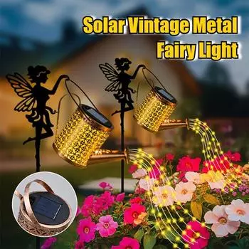 Солнечный чайник, уличный подвесной светильник для водопада, лейка, солнечный винтажный металлический светильник, декор для сада и патио Without stand