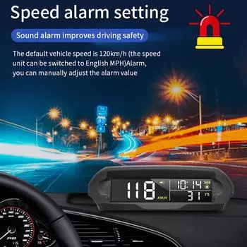 Солнечный цифровой автомобильный HUD GPS Head Up Display Автоматический спидометр Превышение скорости Напоминание об усталости за рулем Автомобильные часы Показ температуры