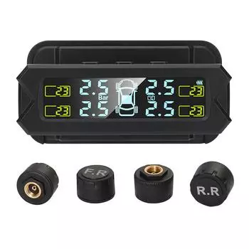 Солнечный датчик давления в шинах автомобиля, высокоточный TPMS, перезаряжаемый через USB, цифровой датчик давления в шинах, 4 внешних/внутренних датчика, 400 мАч Internal