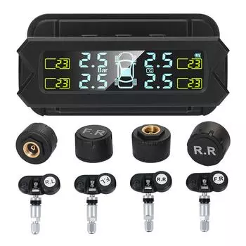 Солнечный датчик давления в шинах автомобиля, высокоточный TPMS, перезаряжаемый через USB, цифровой датчик давления в шинах, 4 внешних/внутренних датчика, 400 мАч