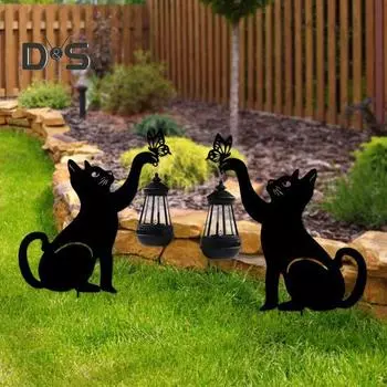 Солнечный фонарь для кошек, милый силуэт кошки со светодиодным теплым светом, водонепроницаемая антикоррозийная лампа для наружного декора с заземляющим колышком для сада, двора, газона Left