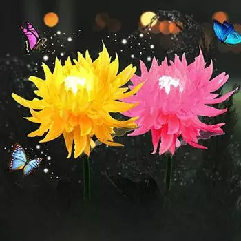 Солнечный Фонарь Имитация Хризантемы Красный Желтый Белый Светодиодный Водонепроницаемый Фонарь Открытый Сад Украшения Ландшафтные Огни Вставленные Светильники 1set белый