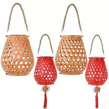 Солнечный фонарь из ротанга IP65 водонепроницаемый уличный подвесной светильник с ручкой бамбуковый солнечный уличный светильник для двора, патио, украшения дома A