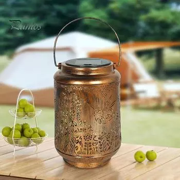 Солнечный фонарь, уличный подвесной светильник с рисунком колибри, полый дизайн, водонепроницаемый металлический светодиодный декоративный светильник IP65, украшение для сада Hummingbird