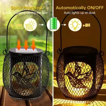 Солнечный фонарь, уличный подвесной водонепроницаемый настольный светодиодный светильник с металлическим выемчатым дизайном для крыльца, патио, дорожки