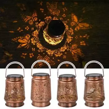 Солнечный фонарь водонепроницаемый металлический полый фонарь с рисунком бабочки и цветка на солнечной батарее светодиодный светильник для наружного декора сада, двора, патио Buttefly