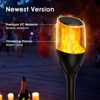 Солнечный фонарик с мерцающим пламенем для украшения сада на открытом воздухе, водонепроницаемый светодиодный уличный фонарь, декоративное освещение для патио на заднем дворе теплый белый