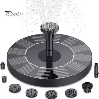 Солнечный фонтанный насос для птичьей купальни. Экологически чистый солнечный фонтан с 6 насадками. Простота установки. Открытый фонтан для садового пруда, бассейна. чёрный