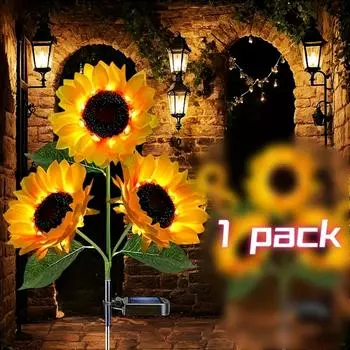 Солнечный имитационный цветочный светильник, уличное украшение с 3 светодиодным подсолнухом, желтым цветочным светильником, подходит для двора, виллы, газона, сада