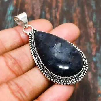 Солнечный камень в лолите, ювелирные изделия ручной работы из стерлингового серебра 925 пробы с драгоценными камнями, подвеска на День Благодарения 2.34 Inches синий