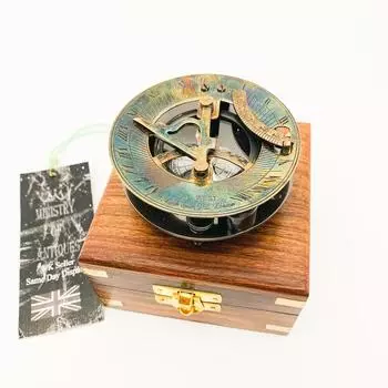 Солнечный компас из цельной латуни, винтажный морской ретро-стимпанк, полированная деревянная коробка, морской компас, винтажный морской компас и деревянная коробка