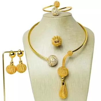 Солнечный комплект украшений, нигерийские бразильские простые серьги с цирконом, ожерелье, браслет, кольцо для женщин, романтический модный подарок