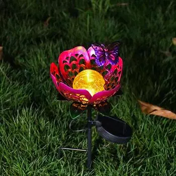 Солнечный кованый светильник для газона, внутренний двор, сад, полая бабочка, солнечный цветок, напольный декоративный светильник Wrought iron butterfly sunflower