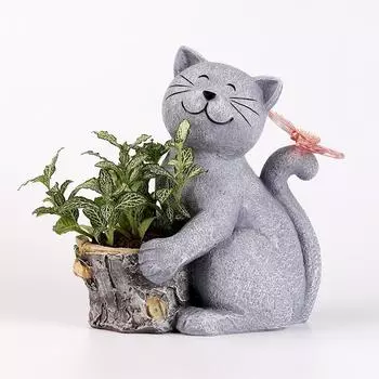 Солнечный креативный садовый светильник, имитация кошки, украшение из смолы, балкон, сад, газон, украшение, ландшафтный светильник 12.5*18*21 серый