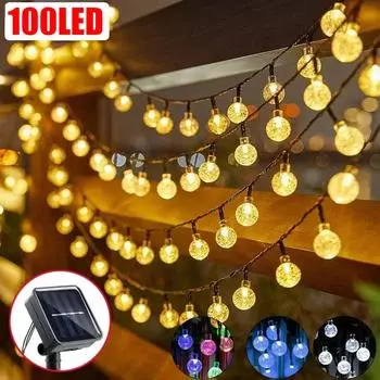 Солнечный кристаллический шар светодиодные гирлянды 100 светодиодов 8 режимов освещения IP65 сказочный свет рождественская гирлянда для декора садовой вечеринки Warm White 5M 20LED