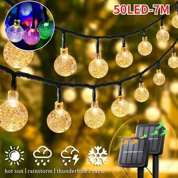 Солнечный кристаллический шар светодиодные гирлянды 60 светодиодов 8 режимов освещения IP65 сказочный свет рождественская гирлянда для декора садовой вечеринки 5m warmlight