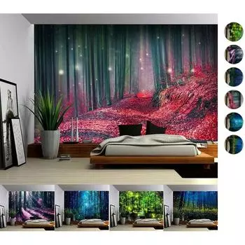 Солнечный лес, дерево, художественный гобелен, настенный гобелен с закатом, дорога, природный пейзаж, украшение дома, декор комнаты 95X73CM чёрный