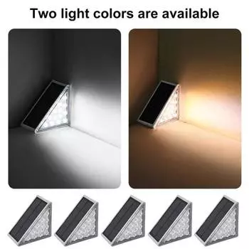 Солнечный лестничный светильник, датчик света IP68, водонепроницаемый белый теплый свет, треугольник 3000K 6500K, супер яркий солнечный садовый светильник, товары для улицы Warm light