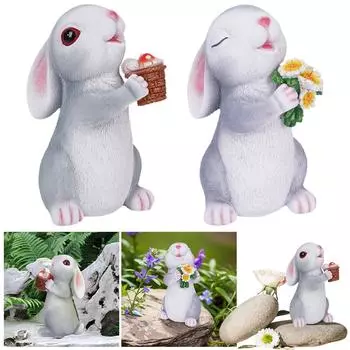 Солнечный милый кролик ночник смоляная мини-скульптура кролика светодиодная фигурка кролика лампа держатель гриб/цветы садовый ландшафтный декор