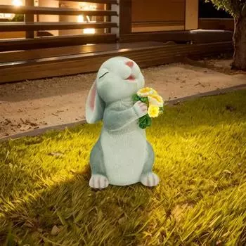 Солнечный милый кролик ночник смоляные украшения маленький кролик светодиодная фигурка кролик лампа держатель гриб/цветы садовый ландшафтный декор