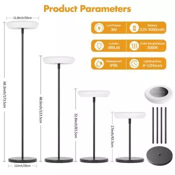 Солнечный напольный светильник USB зарядка или солнечная зарядка водонепроницаемый ультра яркий диффузный напольный светильник с 3 уровнями яркости для патио террасы газона