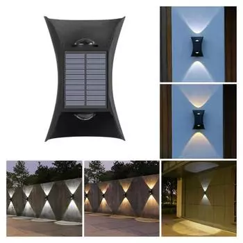 Солнечный настенный светильник IP65 Водонепроницаемый Широко используемый Не Требуется Проводка Полезный светодиодный настенный светильник на солнечной батарее Светильник вверх-вниз Садовые принадлежности чёрный