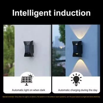 Солнечный настенный светильник IP65 Водонепроницаемый Ультраяркий Автоматическая зарядка Регулируемая цветовая температура Не требуется проводка Садовый светодиодный настенный светильник для двора чёрный