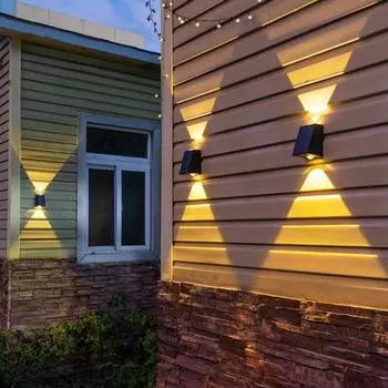 Солнечный настенный светильник, не требующий проводки, водонепроницаемый IP65, автоматическая зарядка, высокая яркость, энергосберегающий солнечный уличный садовый настенный светильник, направленный вверх-вниз чёрный