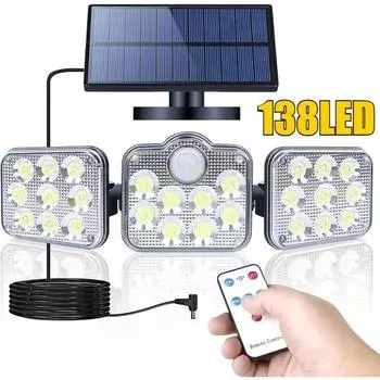 Солнечный настенный светильник, уличный светильник для двора, индукционная лампа с тремя вращающимися головками, водонепроницаемый уличный светильник для освещения гаража Integrated model-30W