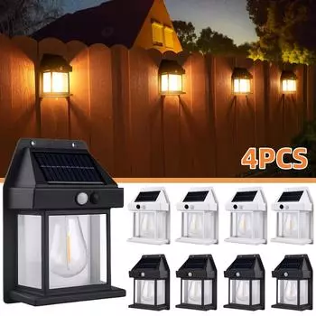 Солнечный настенный светильник, вольфрамовый водонепроницаемый беспроводной датчик движения, охранные солнечные лампы, 3 режима, сад, патио, крыльцо, гаражное освещение 1Pc белый