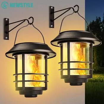 Солнечный Пламя Подвесной Фонарь Мерцающие Пламена Светильники Уличные Водонепроницаемые Настенные Светильники На Солнечной Энергии Забор Патио Крыльцо Гар 1pc