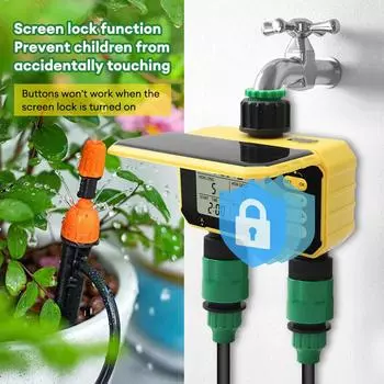 Солнечный полив, интеллектуальный двойной таймер для полива, автоматический таймер для садового разбрызгивателя, цифровой контроллер капельного полива для сада, садовый инструмент жёлтый