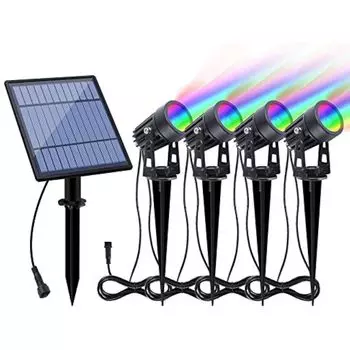 Солнечный прожектор с изменением цвета на открытом воздухе, солнечное ландшафтное освещение RGB прожектор водонепроницаемый настенный светильник 2 в 1 4-IN-1