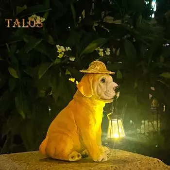 Солнечный садовый светильник, смоляная статуя щенка с солнечным светодиодным фонарем, наружный декор, устойчивая к погодным условиям скульптура щенка для двора, патио, газона, крыльца жёлтый