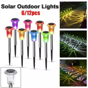 Солнечный свет, яркий солнечный садовый светильник, наружный, 6/12 шт., RGB, меняющий цвет, теплый белый, водонепроницаемый, для садовой дорожки Warm light-6pcs