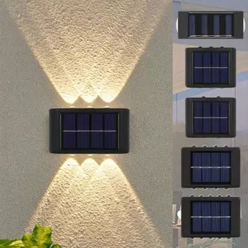 Солнечный свет Солнечный настенный светильник Садовый настенный светильник Водонепроницаемый 10LED Наружное украшение Улица для двора Пейзаж Уникальный 4LED теплый белый