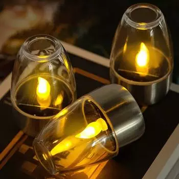 Солнечный свет свечи беспламенный светодиодный ночной светильник из нержавеющей стали водонепроницаемый газонный светильник для сада на открытом воздухе украшение для дня рождения 1PCS