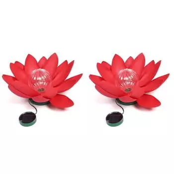 Солнечный светильник для бассейна, плавающий на солнце, форма лотоса, поверхностный фонарь для воды (красный)