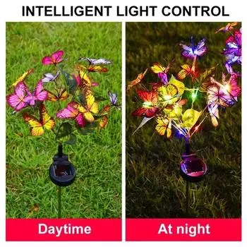 Солнечный светильник для газона в виде ветки бабочки, водонепроницаемый, для двора виллы, для создания атмосферы ландшафта, декоративный светильник для сада 1PCS разноцветный