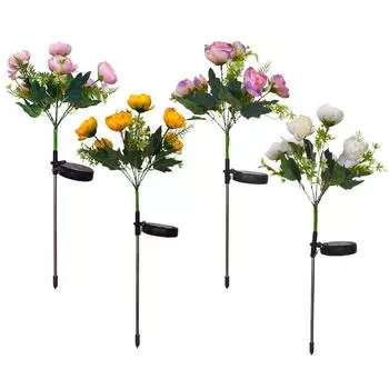 Солнечный светильник для ландшафтного дизайна с цветочным дизайном IP65, водонепроницаемый, имитация цветочного светильника, 600 мАч, лампа для наземного размещения цветов для сада на открытом воздухе 1PCS оранжевый