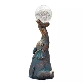 Солнечный светильник-слон Садовая статуя слона со светодиодной подсветкой Уличная фигурка слона со светящимся шаром для декора двора, патио, балкона Elephant