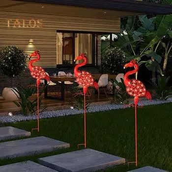 Солнечный светильник в саду с фламинго, металлический дорожный столб с красочными светодиодными фонарями, водонепроницаемая вставка в землю, наружные декоративные светильники для газона, патио, двора разноцветный