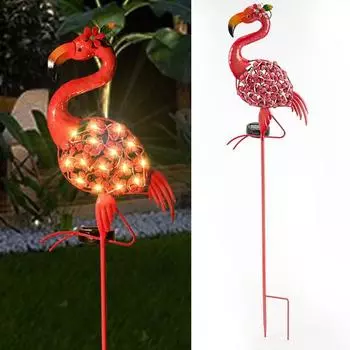 Солнечный светильник в саду с фламинго, металлический дорожный столб с красочными светодиодными фонарями, водонепроницаемая вставка в землю, наружные декоративные светильники для газона, патио, двора разноцветный