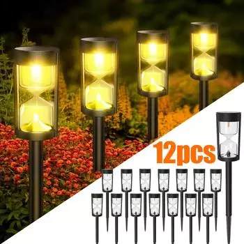 Солнечный светильник в виде песочных часов для газона IP65 Водонепроницаемый садовый светильник Мигающий светодиодный ландшафтный светильник для наружного сада, ландшафтного патио 4pcs