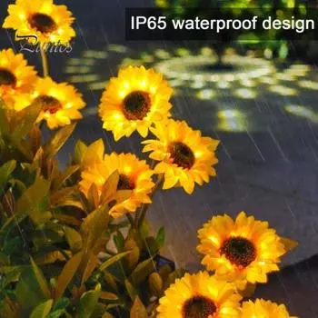 Солнечный светильник в виде подсолнуха, украшение сада, автоматическая зарядка, проводка не требуется, простота установки, IP65, водонепроницаемый светильник для цветочной тропы B