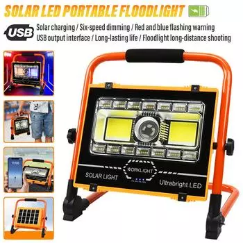 Солнечный светодиодный прожектор. Уличный прожектор. Портативный кемпинговый фонарь. Состоит из 299 лампочек. С красным и синим сигнальным светом.