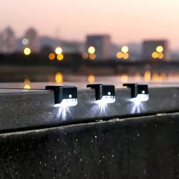 Солнечный светодиодный садовый светильник, лестница, палубная лампа, наружное освещение, водонепроницаемый солнечный ступенчатый светильник, лампа для патио, двора, декора для садовой дорожки HMM 1pcs-Warm Light чёрный