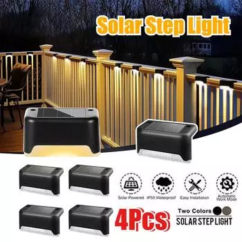 Солнечный светодиодный светильник для сада на открытом воздухе Солнечный светильник для лестницы Водонепроницаемый светильник для ограждения террасы двора Изысканный декоративный светильник для сада 1PC-warm light чёрный