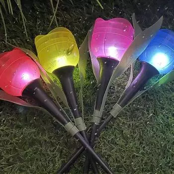 Солнечный светодиодный светильник, имитация цветка тюльпана, пейзаж, газон, водонепроницаемый уличный двор, сад, дорожка, украшение двора 1PCS жёлтый